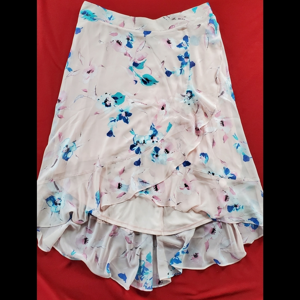 Lane Bryant FLORAL SKIRT faux wrap pink ruffle high low NWT sz 14/16
